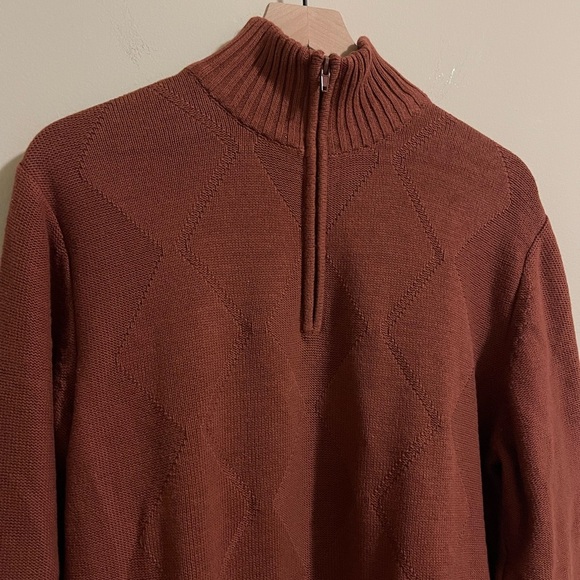 Pronto Uomo Mens Cotton Pullover Quarter Zip Pullover Knit Sweater Large Orange - Picture 2 of 4